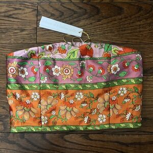 NWT House of Harlow Gwen Satin Crop Top Strapless Festive Floral Boho Size S